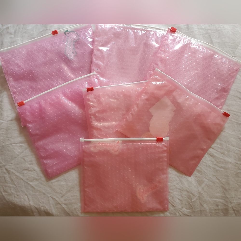 7 Glossier Pink Makeup Bags and 12 Glossier Stickers New Never Used